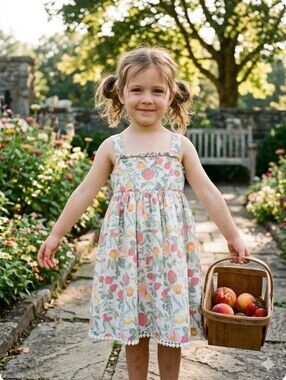 Sigrid Olsen White Floral Sundress with Pink, Yellow & Green Motif